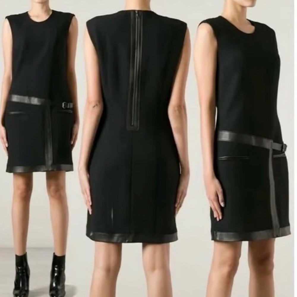 Helmut Lang Black Mini Dress with Leather Accents